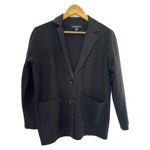 Ann Taylor Black Knit Sweater Blazer Collared M Petite Preppy Classic Office